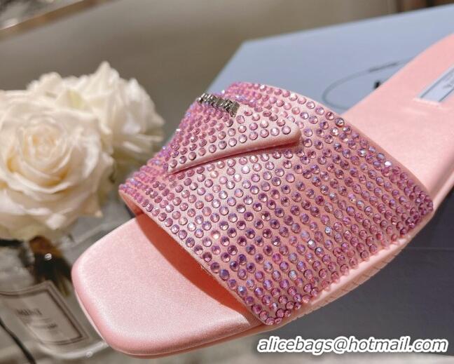 Good Quality Prada Crystal Flat Slide Sandals Light Pink 0425107