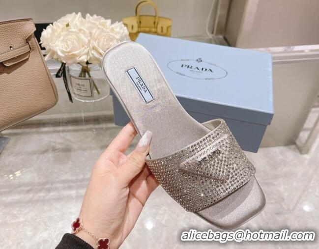 Best Price Prada Crystal Flat Slide Sandals Grey 0425108