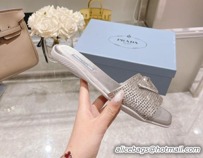 Best Price Prada Crystal Flat Slide Sandals Grey 0425108