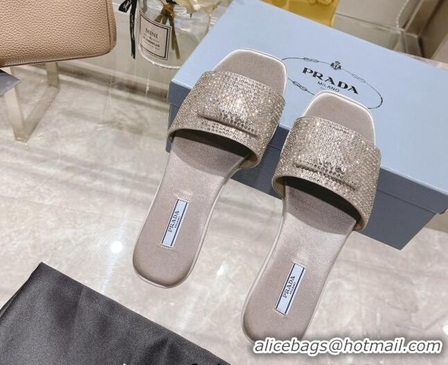 Best Price Prada Crystal Flat Slide Sandals Grey 0425108