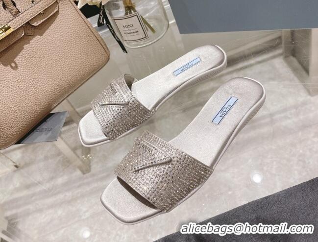 Best Price Prada Crystal Flat Slide Sandals Grey 0425108