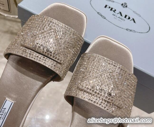 Best Price Prada Crystal Flat Slide Sandals Grey 0425108