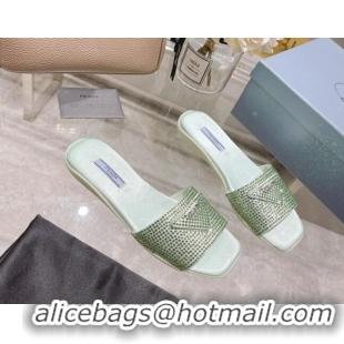 Purchase Prada Crystal Flat Slide Sandals Green 0425110