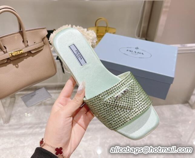 Purchase Prada Crystal Flat Slide Sandals Green 0425110