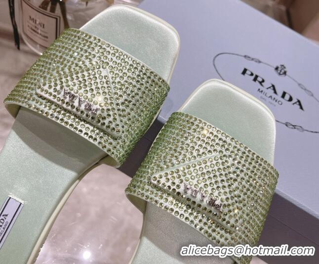 Purchase Prada Crystal Flat Slide Sandals Green 0425110