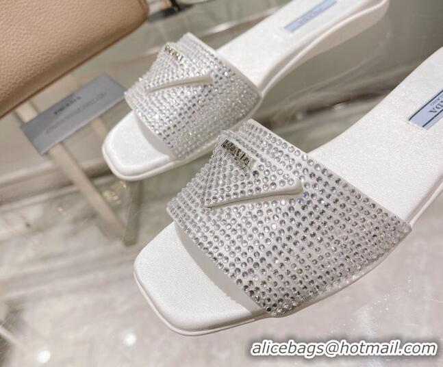 Sumptuous Prada Crystal Flat Slide Sandals White 0425111