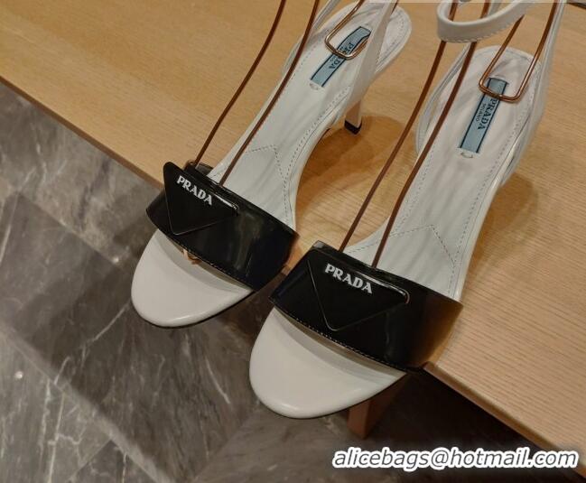 Pretty Style Prada Brushed Leather Sandals 8.5cm Black/White 0425117