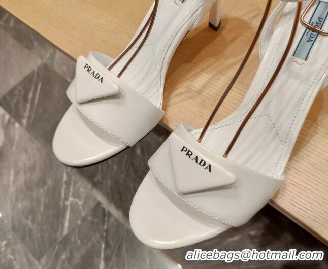 Luxury Prada Brushed Leather Sandals 8.5cm White 0425118