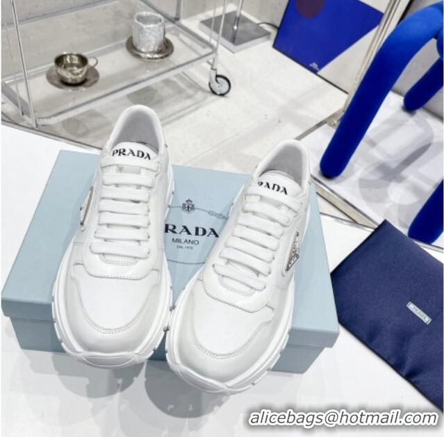 Perfect Prada Brushed Leather Sneakers White 0425120