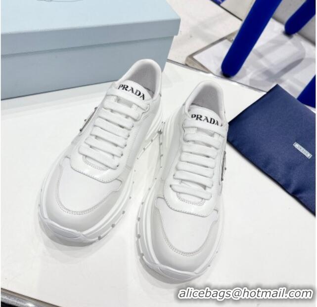 Perfect Prada Brushed Leather Sneakers White 0425120