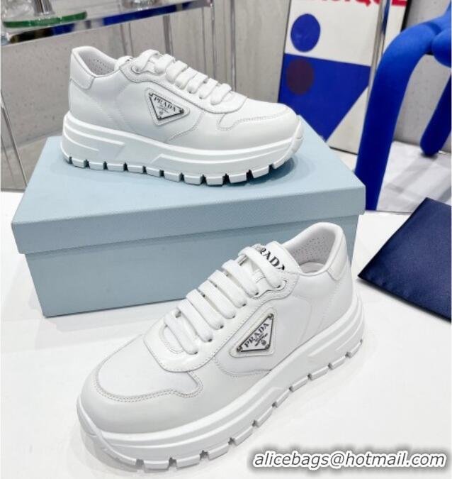 Perfect Prada Brushed Leather Sneakers White 0425120