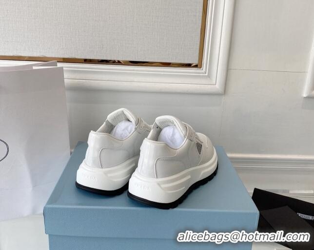 Unique Style Prada Brushed Leather Sneakers White 0425122