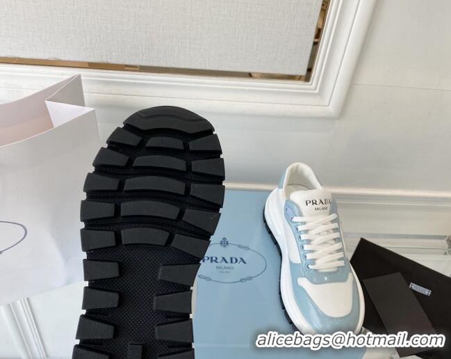 Stylish Prada Brushed Leather Sneakers Blue 0425124