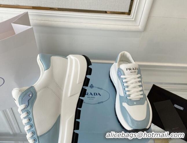 Stylish Prada Brushed Leather Sneakers Blue 0425124