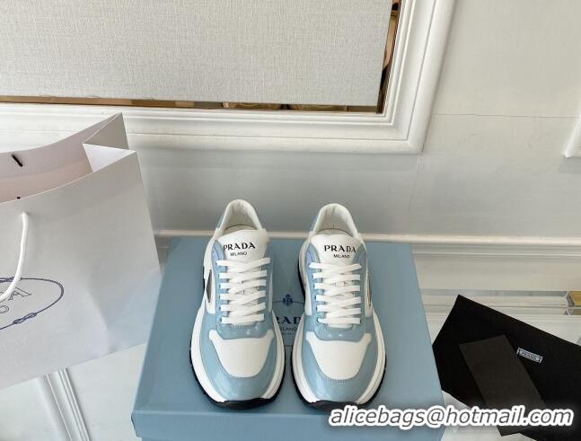 Stylish Prada Brushed Leather Sneakers Blue 0425124