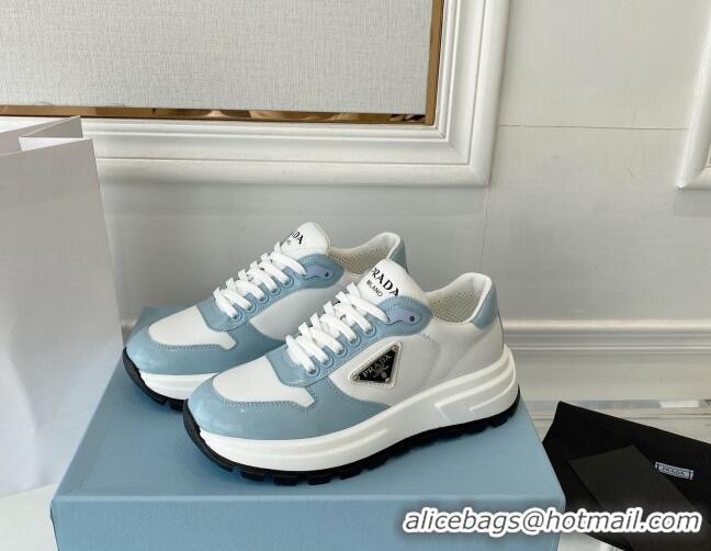 Stylish Prada Brushed Leather Sneakers Blue 0425124