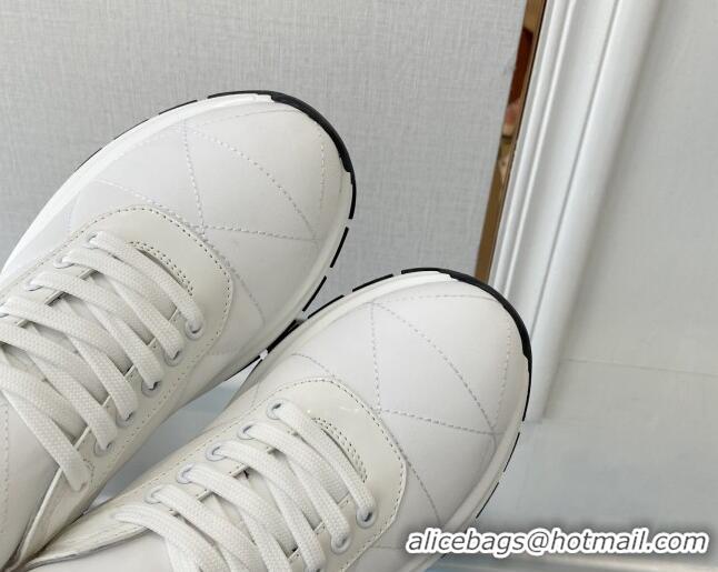 Shop Duplicate Prada Quilted Leather Sneakers White 0425127