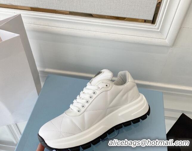 Shop Duplicate Prada Quilted Leather Sneakers White 0425127