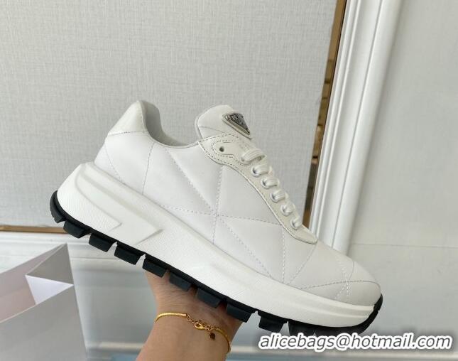 Shop Duplicate Prada Quilted Leather Sneakers White 0425127