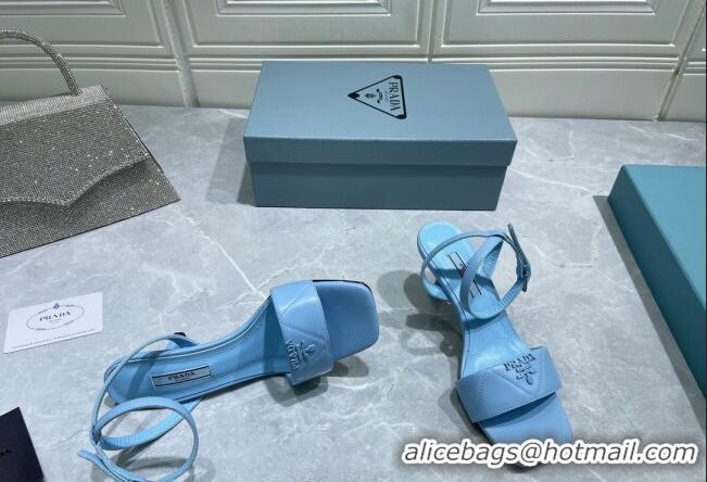 Top Design Prada Quilted Lambskin Sandals 6.5cm Blue 042725