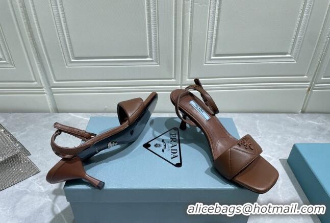 Shop Duplicate Prada Quilted Lambskin Sandals 6.5cm Brown 042728