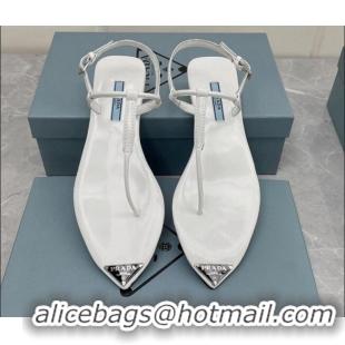 Good Quality Prada Patent Leather Flat Thong Sandals White 042730