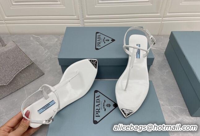 Good Quality Prada Patent Leather Flat Thong Sandals White 042730