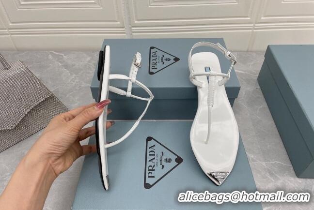 Good Quality Prada Patent Leather Flat Thong Sandals White 042730