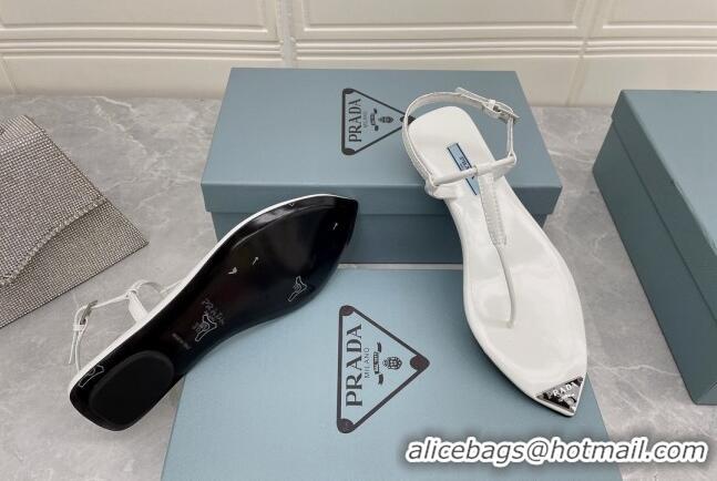 Good Quality Prada Patent Leather Flat Thong Sandals White 042730