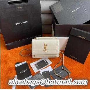 Big Discount Yves Saint Laurent SUNSET SMALL CHAIN BAG IN CROCODILE EMBOSSED LEATHER Y533036b WHITE