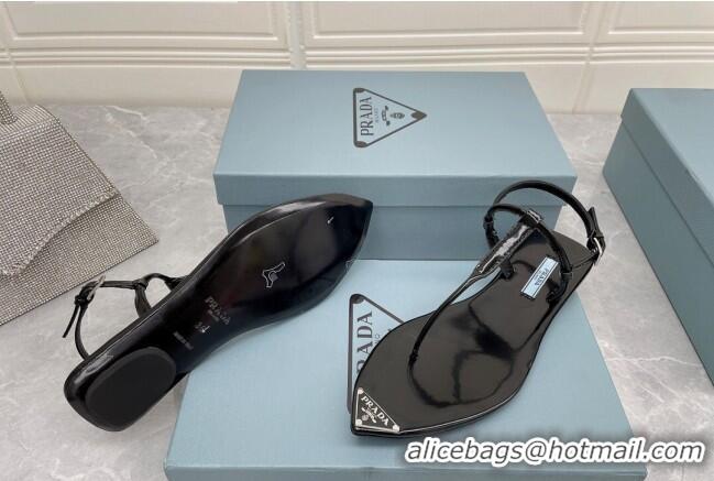 Durable Prada Patent Leather Flat Thong Sandals Black 042731