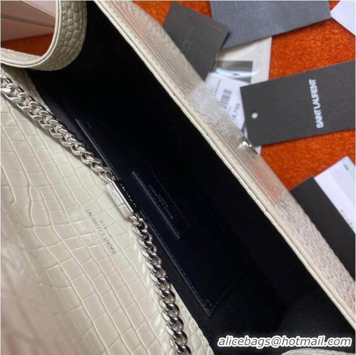 Top Quality Yves Saint Laurent KATE CHAIN WALLET WITH TASSEL IN CROCODILE-EMBOSSED SHINY LEATHER 452159B WHITE