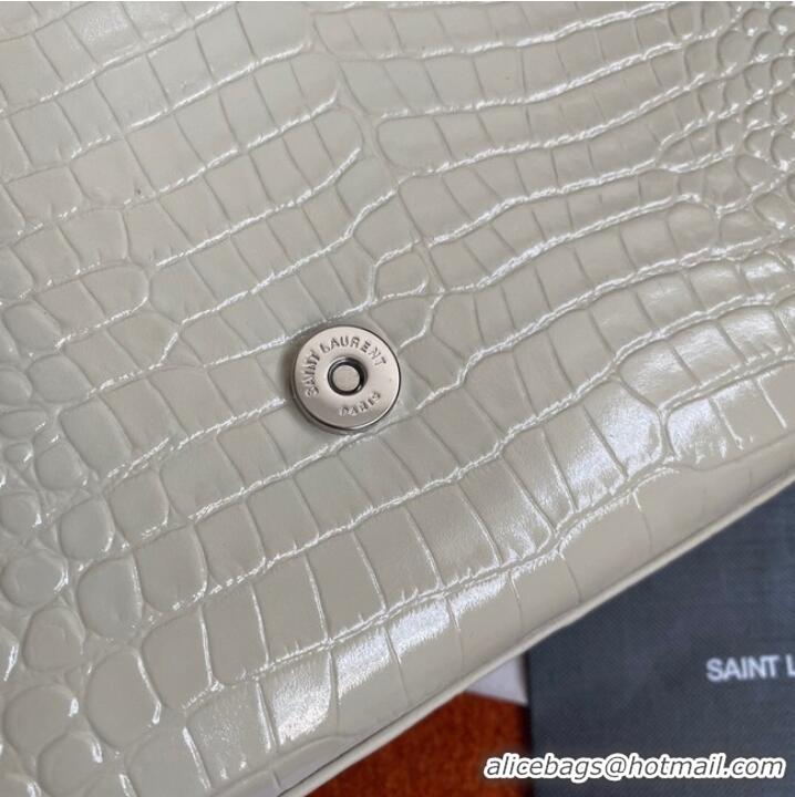 Top Quality Yves Saint Laurent KATE CHAIN WALLET WITH TASSEL IN CROCODILE-EMBOSSED SHINY LEATHER 452159B WHITE