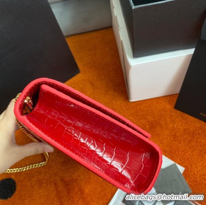 Cheapest Yves Saint Laurent KATE CHAIN WALLET WITH TASSEL IN CROCODILE-EMBOSSED SHINY LEATHER 452159 red