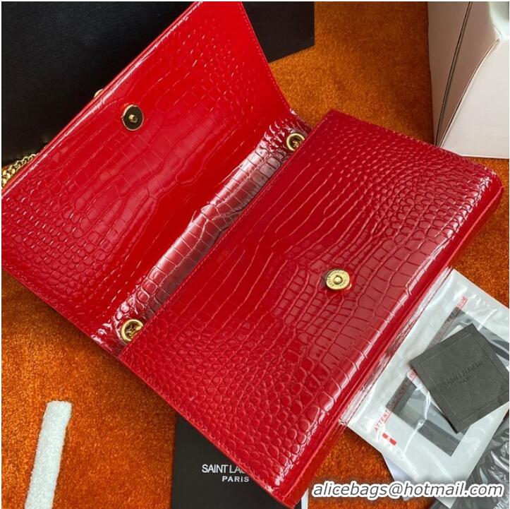 Cheapest Yves Saint Laurent KATE CHAIN WALLET WITH TASSEL IN CROCODILE-EMBOSSED SHINY LEATHER 452159 red