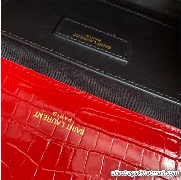 Cheapest Yves Saint Laurent KATE CHAIN WALLET WITH TASSEL IN CROCODILE-EMBOSSED SHINY LEATHER 452159 red