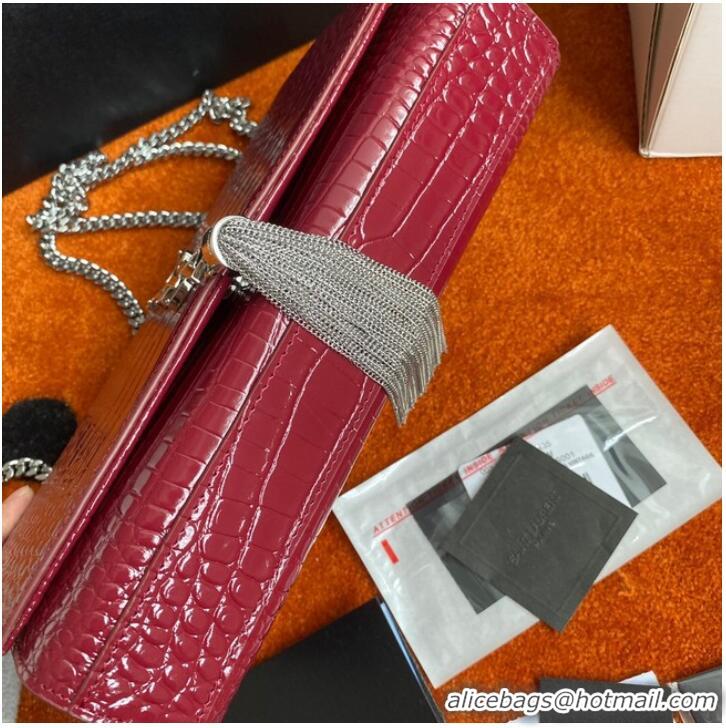 Low Cost Yves Saint Laurent KATE CHAIN WALLET WITH TASSEL IN CROCODILE-EMBOSSED SHINY LEATHER 452159 Burgundy