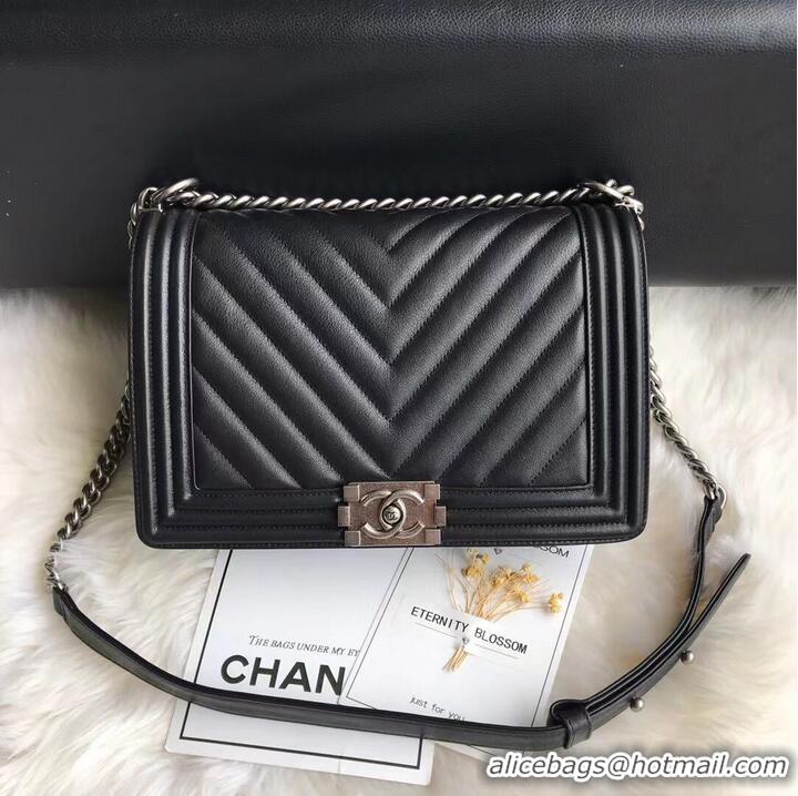 Reasonable Price Boy Chanel Flap Bag Original Chevron Leather A67087V Black