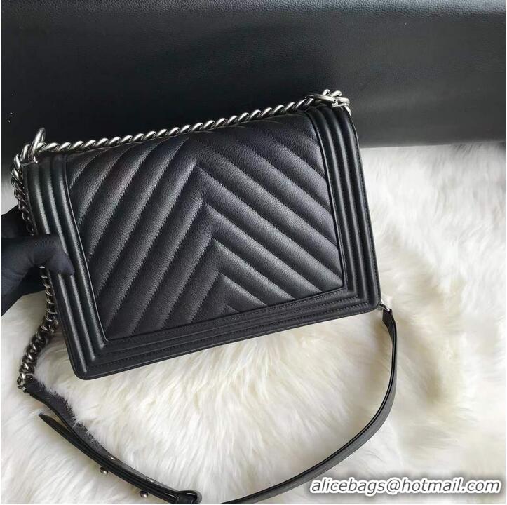 Reasonable Price Boy Chanel Flap Bag Original Chevron Leather A67087V Black