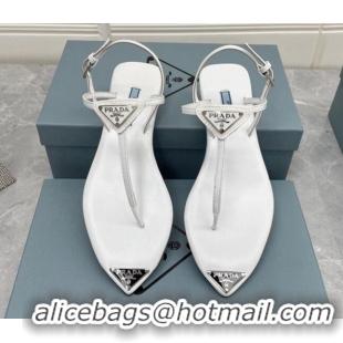 Grade Quality Prada Patent Leather Flat Thong Sandals White 042733