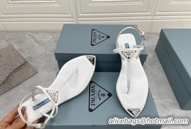 Grade Quality Prada Patent Leather Flat Thong Sandals White 042733