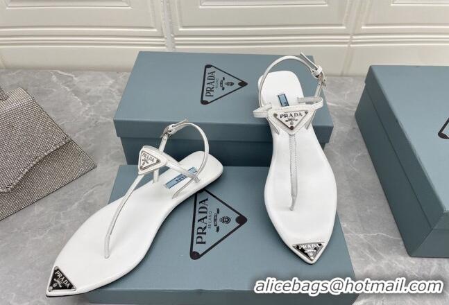 Grade Quality Prada Patent Leather Flat Thong Sandals White 042733