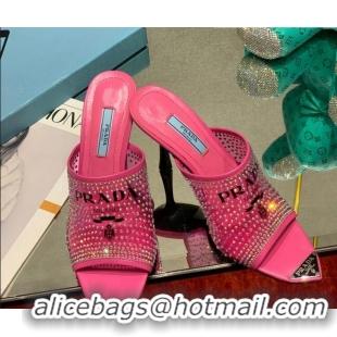 Best Grade Prada TPU High Heel Mules 10cm with Crystal Studs Pink 2042740