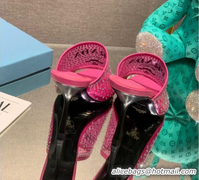 Best Grade Prada TPU High Heel Mules 10cm with Crystal Studs Pink 2042740