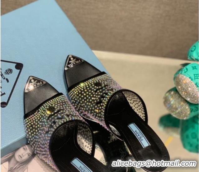 Grade Prada TPU High Heel Mules 10cm with Crystal Studs Black 042742