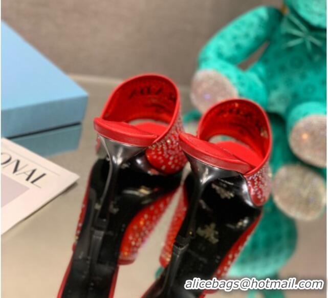 Stylish Prada TPU High Heel Mules 10cm with Crystal Studs Red 042743