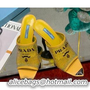 Sumptuous Prada TPU High Heel Mules 10cm with Crystal Studs Yellow 042744