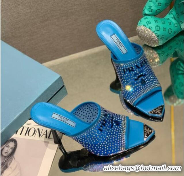 Hot Style Prada TPU High Heel Mules 10cm with Crystal Studs Blue 2042745