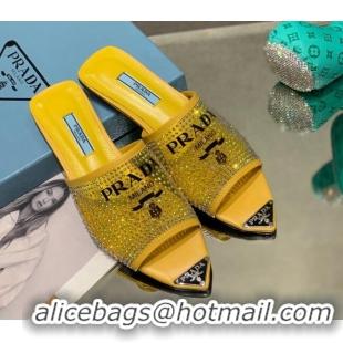 Original Cheap Prada TPU Flat Mules with Crystal Studs Yellow 2042751