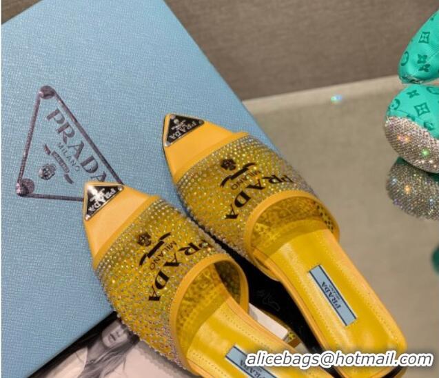 Original Cheap Prada TPU Flat Mules with Crystal Studs Yellow 2042751